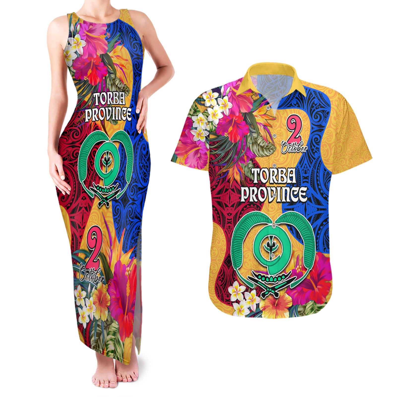 Torba Day Couples Matching Tank Maxi Dress and Hawaiian Shirt Proud To Be A Ni-Van Beauty Pacific Flower LT03 Yellow - Polynesian Pride