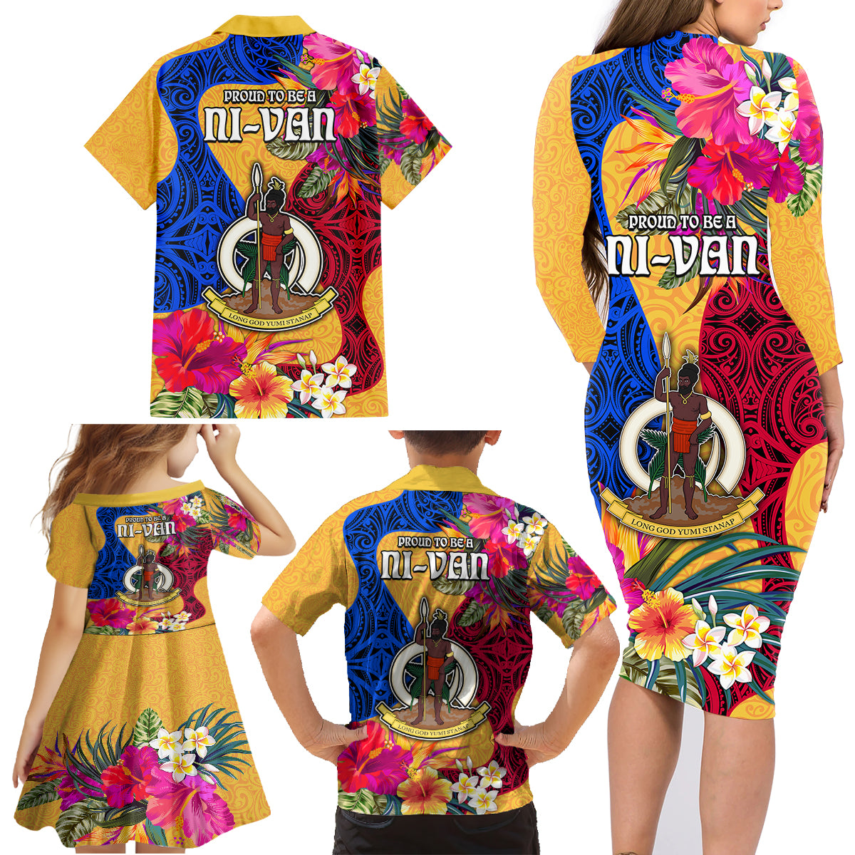 Torba Day Family Matching Long Sleeve Bodycon Dress and Hawaiian Shirt Proud To Be A Ni-Van Beauty Pacific Flower LT03 - Polynesian Pride