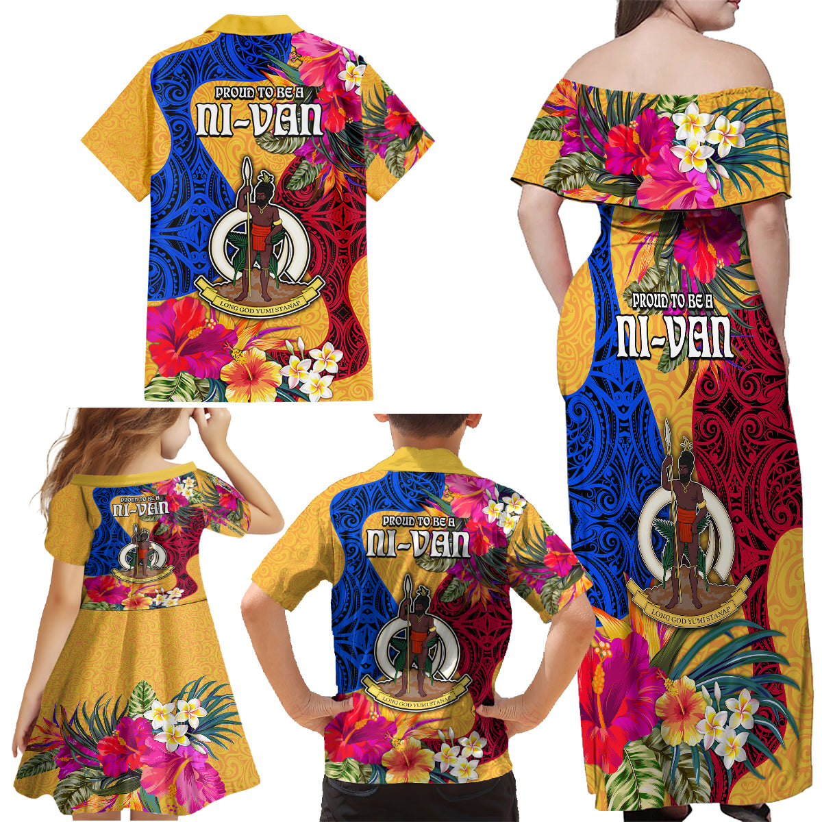 Torba Day Family Matching Off Shoulder Maxi Dress and Hawaiian Shirt Proud To Be A Ni-Van Beauty Pacific Flower LT03 - Polynesian Pride