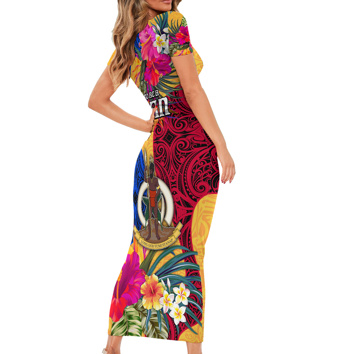 Torba Day Short Sleeve Bodycon Dress Proud To Be A Ni-Van Beauty Pacific Flower LT03 - Polynesian Pride