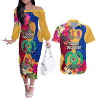 Personalised Torba Day Couples Matching Off The Shoulder Long Sleeve Dress and Hawaiian Shirt Proud To Be A Ni-Van Beauty Pacific Flower LT03 Yellow - Polynesian Pride