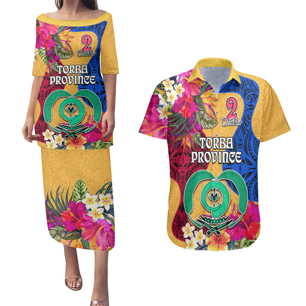 Personalised Torba Day Couples Matching Puletasi Dress and Hawaiian Shirt Proud To Be A Ni-Van Beauty Pacific Flower LT03 Yellow - Polynesian Pride