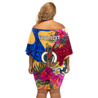 Personalised Torba Day Off Shoulder Short Dress Proud To Be A Ni-Van Beauty Pacific Flower LT03 - Polynesian Pride
