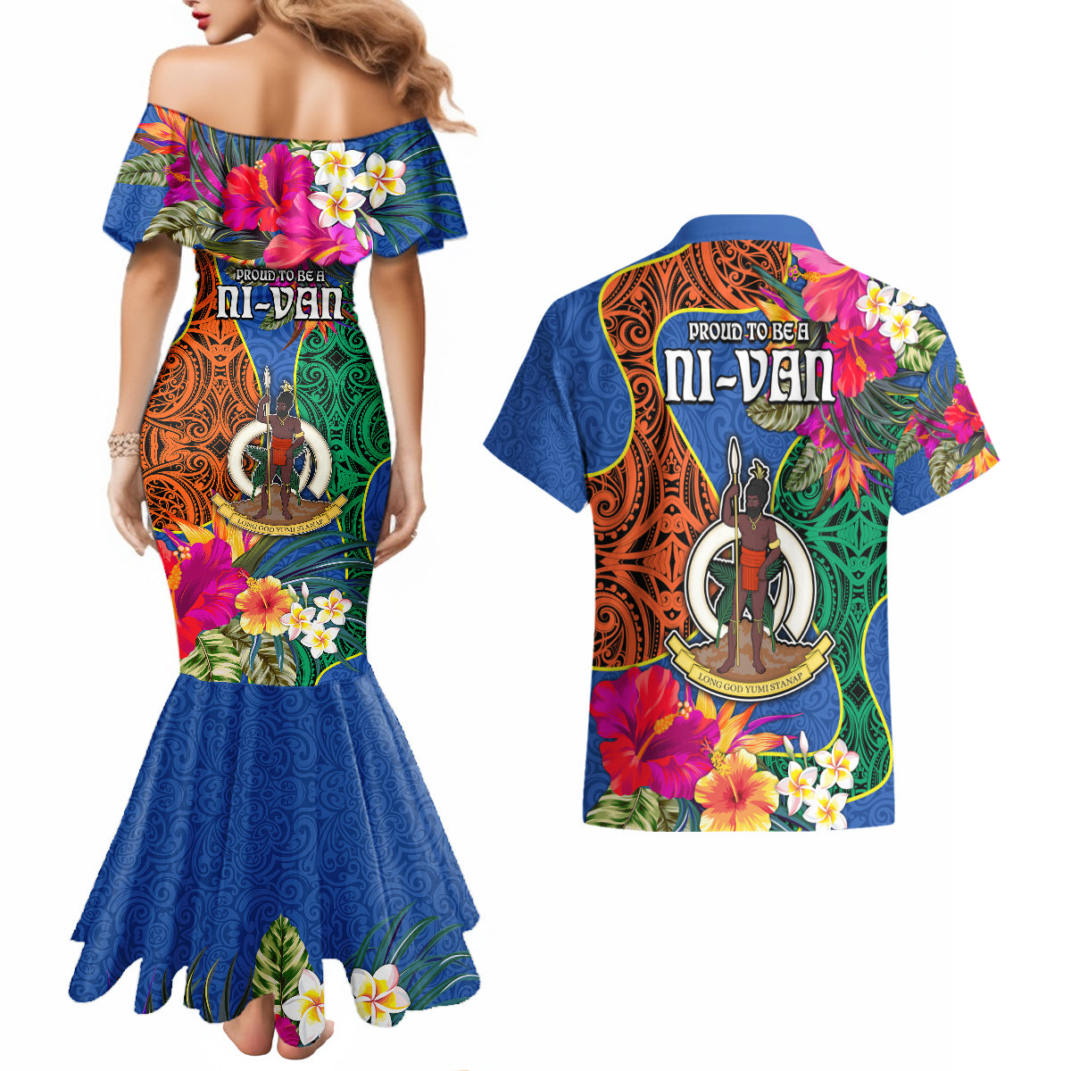 Tafea Day Couples Matching Mermaid Dress and Hawaiian Shirt Proud To Be A Ni-Van Beauty Pacific Flower LT03 - Polynesian Pride