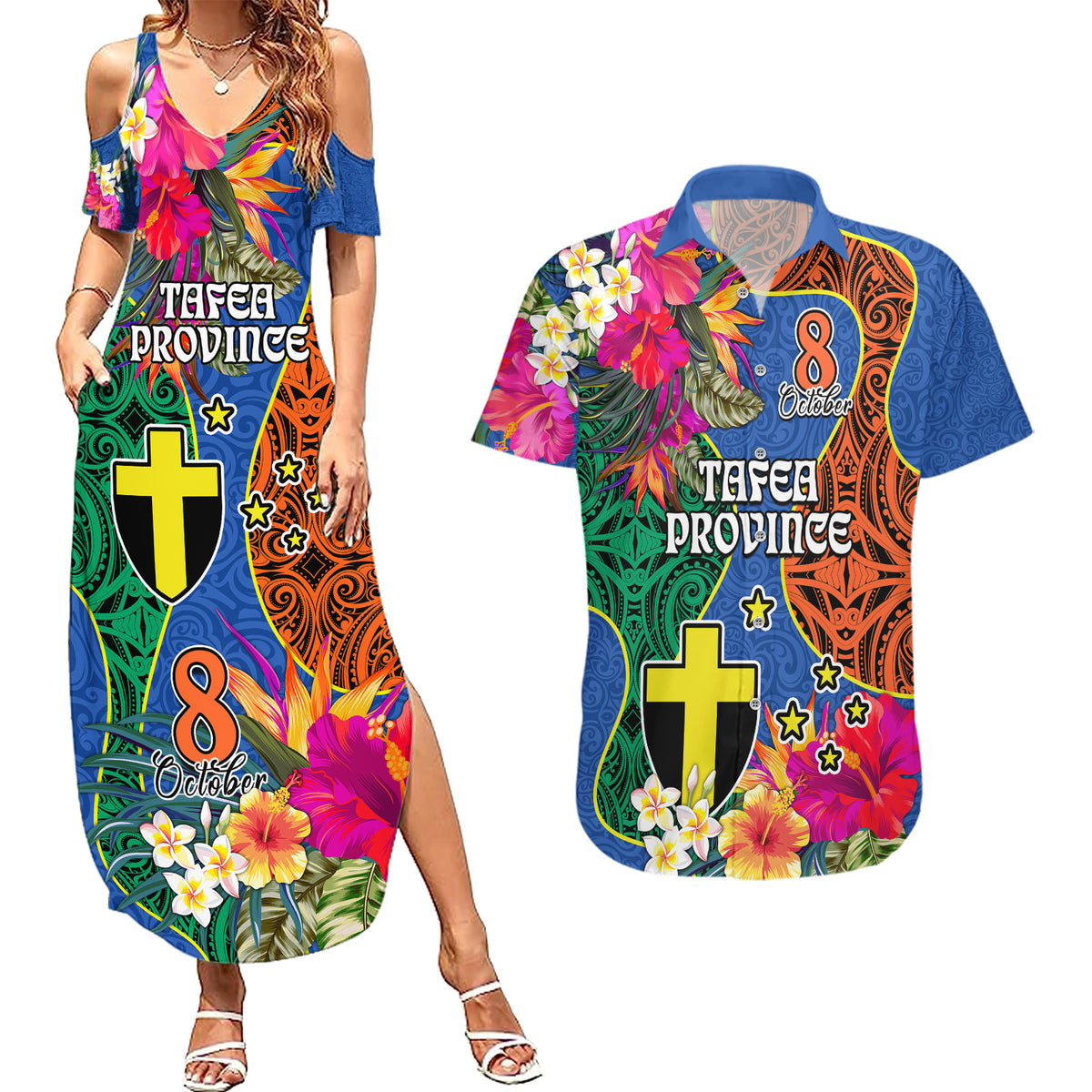 Tafea Day Couples Matching Summer Maxi Dress and Hawaiian Shirt Proud To Be A Ni-Van Beauty Pacific Flower LT03 Blue - Polynesian Pride