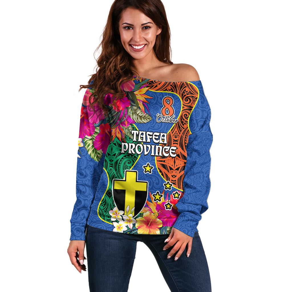 Tafea Day Off Shoulder Sweater Proud To Be A Ni-Van Beauty Pacific Flower LT03 Women Blue - Polynesian Pride