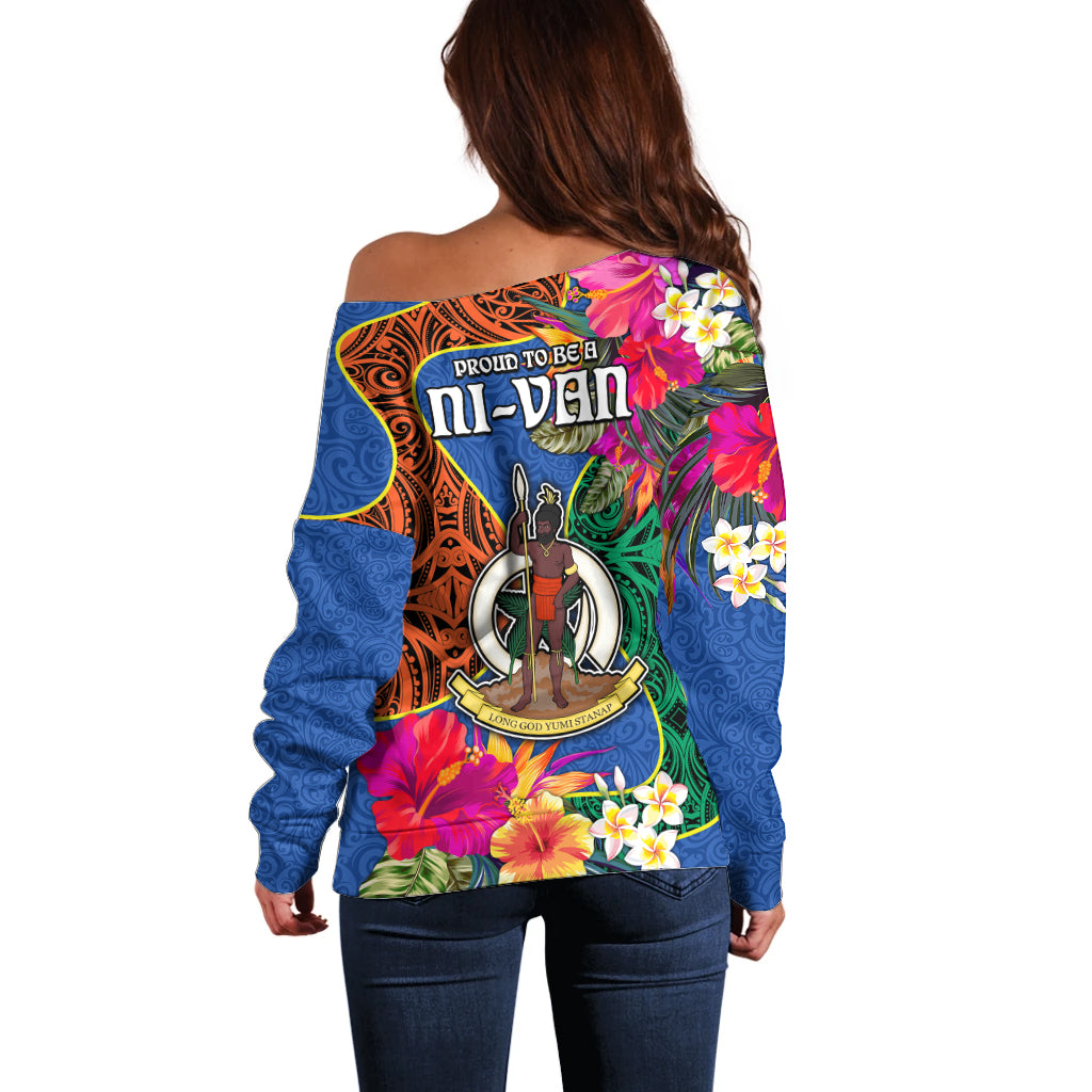 Tafea Day Off Shoulder Sweater Proud To Be A Ni-Van Beauty Pacific Flower LT03 - Polynesian Pride