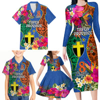 Personalised Tafea Day Family Matching Long Sleeve Bodycon Dress and Hawaiian Shirt Proud To Be A Ni-Van Beauty Pacific Flower LT03 Blue - Polynesian Pride