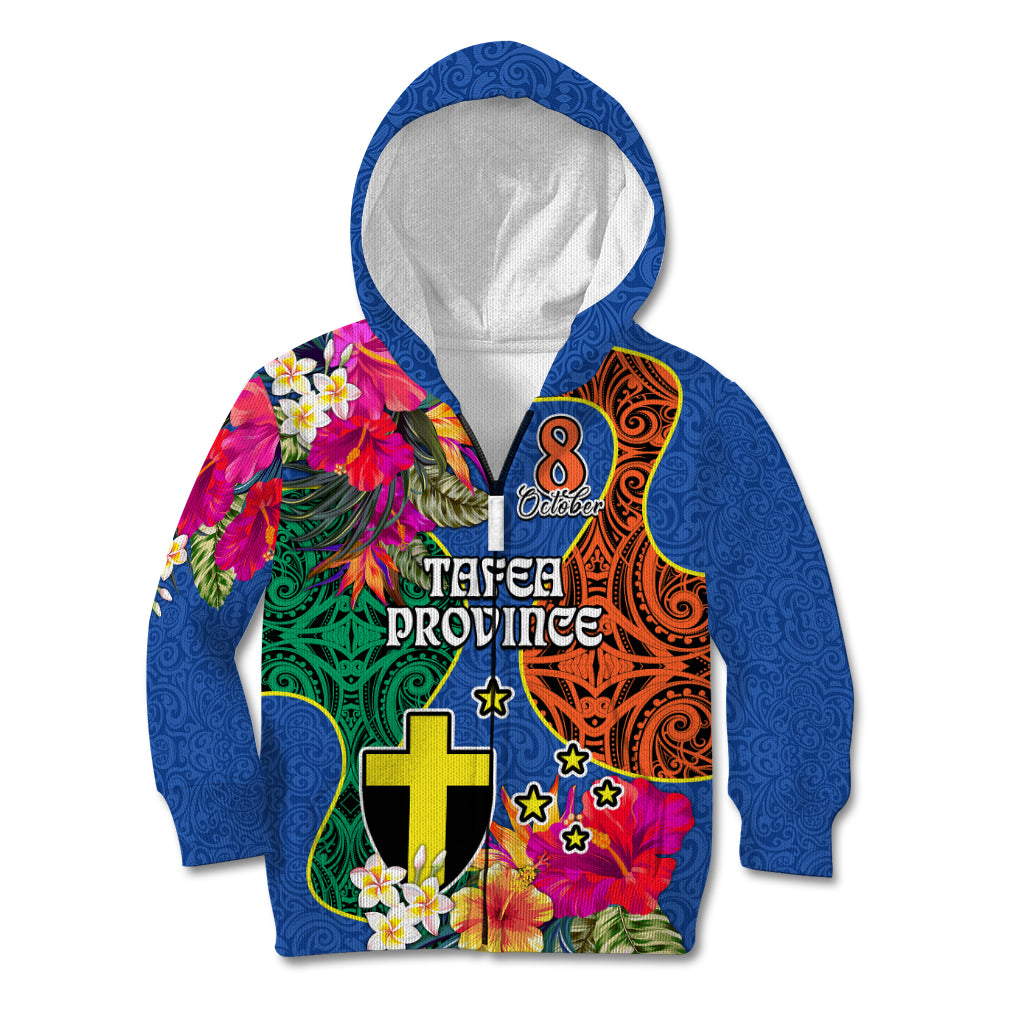 Personalised Tafea Day Kid Hoodie Proud To Be A Ni-Van Beauty Pacific Flower LT03 Zip Hoodie Blue - Polynesian Pride