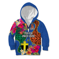 Personalised Tafea Day Kid Hoodie Proud To Be A Ni-Van Beauty Pacific Flower LT03 Zip Hoodie Blue - Polynesian Pride