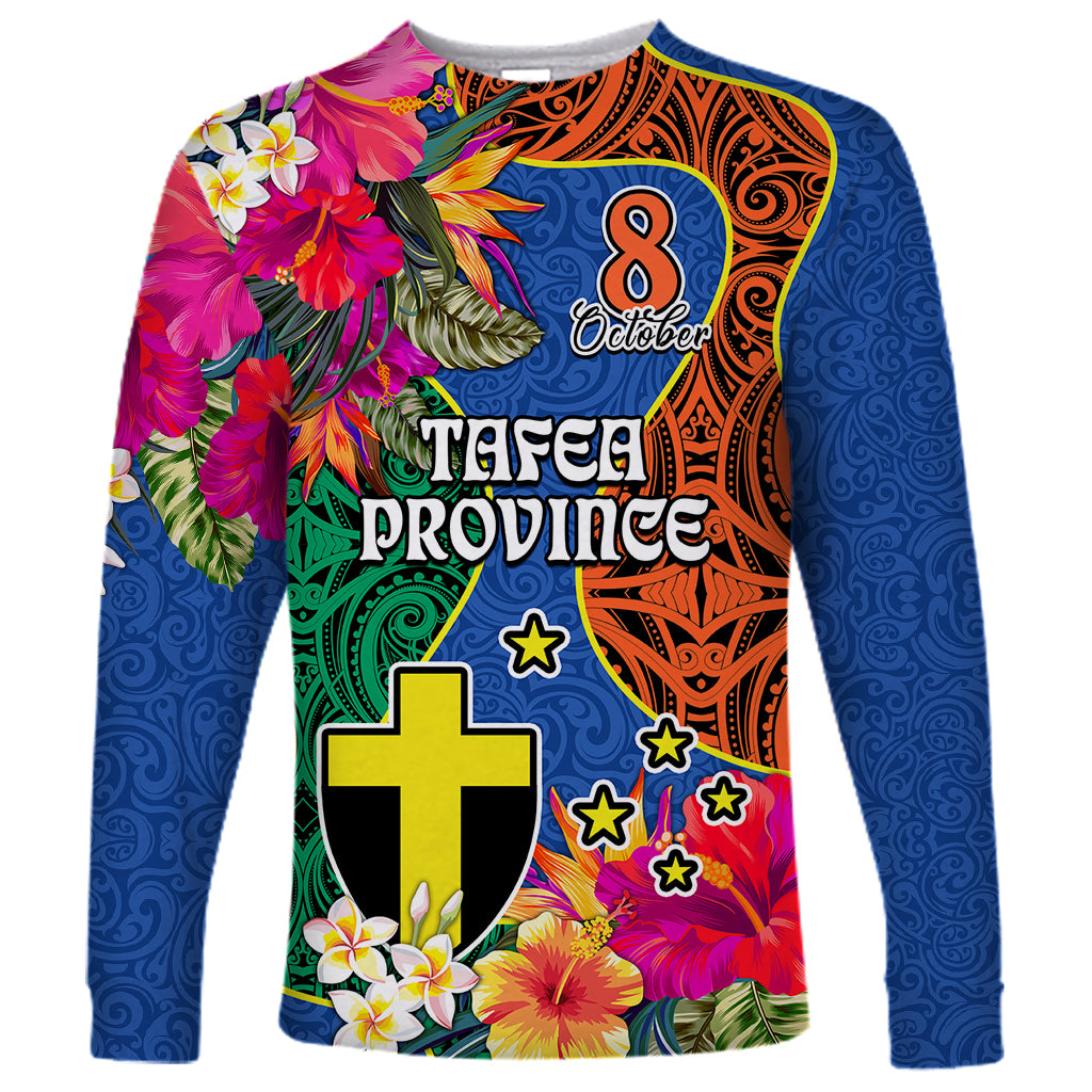 Personalised Tafea Day Long Sleeve Shirt Proud To Be A Ni-Van Beauty Pacific Flower LT03 Unisex Blue - Polynesian Pride