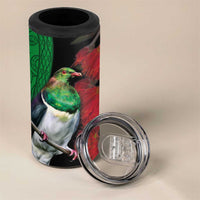 New Zealand Kereru And Pohutukawa 4 in 1 Can Cooler Tumbler Maori Tribal Tattoo
