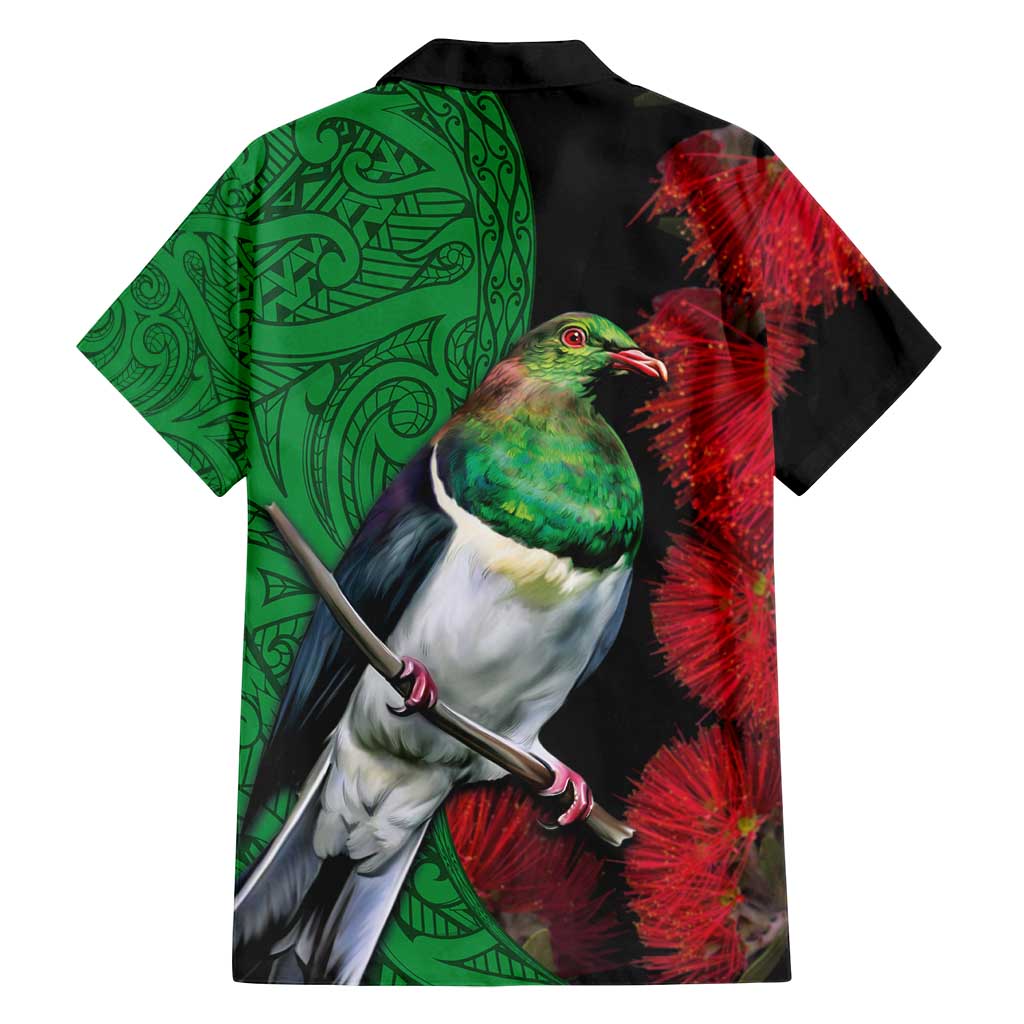 New Zealand Kereru And Pohutukawa Family Matching Off Shoulder Maxi Dress and Hawaiian Shirt Maori Tribal Tattoo LT03 - Polynesian Pride