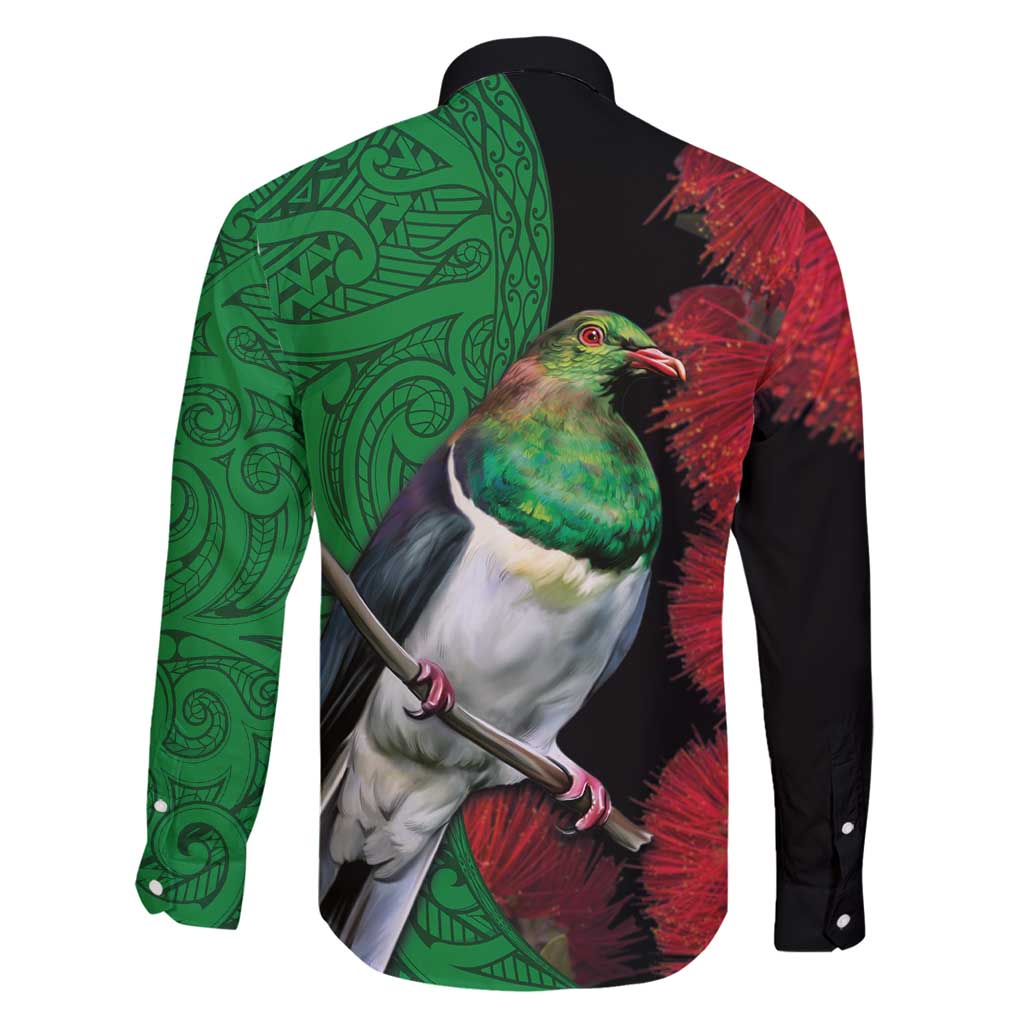 New Zealand Kereru And Pohutukawa Family Matching Off Shoulder Maxi Dress and Hawaiian Shirt Maori Tribal Tattoo LT03 - Polynesian Pride