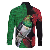 New Zealand Kereru And Pohutukawa Family Matching Off Shoulder Maxi Dress and Hawaiian Shirt Maori Tribal Tattoo LT03 - Polynesian Pride