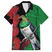 New Zealand Kereru And Pohutukawa Family Matching Short Sleeve Bodycon Dress and Hawaiian Shirt Maori Tribal Tattoo LT03 Dad's Shirt - Short Sleeve Black - Polynesian Pride
