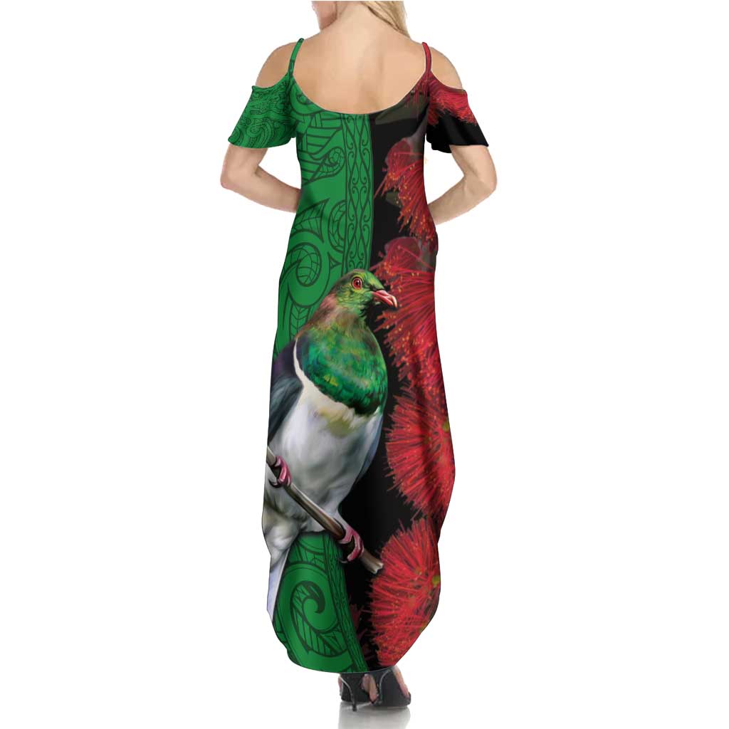 New Zealand Kereru And Pohutukawa Family Matching Summer Maxi Dress and Hawaiian Shirt Maori Tribal Tattoo