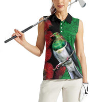 New Zealand Kereru And Pohutukawa Women Sleeveless Polo Shirt Maori Tribal Tattoo