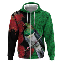 New Zealand Kereru And Pohutukawa Zip Hoodie Maori Tribal Tattoo LT03 Zip Hoodie Black - Polynesian Pride