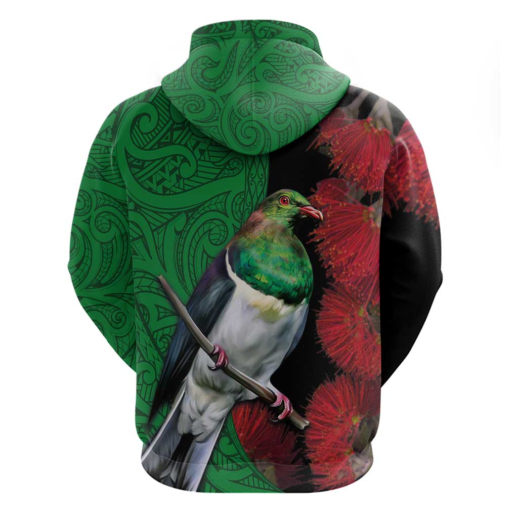 New Zealand Kereru And Pohutukawa Zip Hoodie Maori Tribal Tattoo LT03 - Polynesian Pride