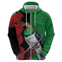 New Zealand Kereru And Pohutukawa Zip Hoodie Maori Tribal Tattoo LT03 - Polynesian Pride