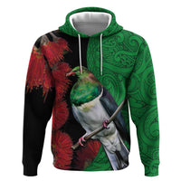 New Zealand Kereru And Pohutukawa Zip Hoodie Maori Tribal Tattoo LT03 Pullover Hoodie Black - Polynesian Pride