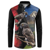 New Zealand Kea And Pohutukawa Button Sweatshirt With The Mountain Landscape