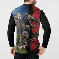 New Zealand Kea And Pohutukawa Button Sweatshirt With The Mountain Landscape