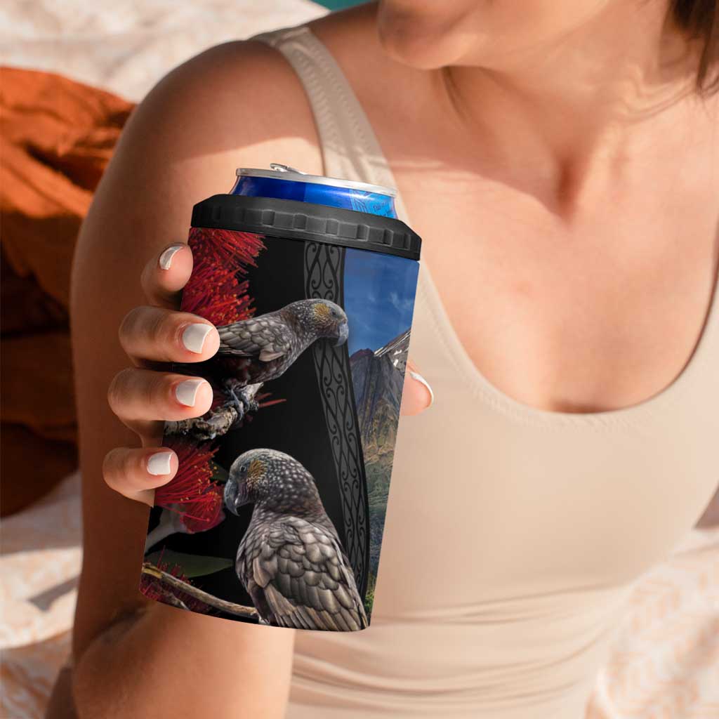 New Zealand Kea And Pohutukawa 4 in 1 Can Cooler Tumbler With The Mountain Landscape