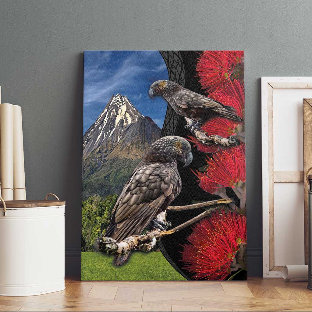 New Zealand Kea And Pohutukawa Canvas Wall Art With The Mountain Landscape