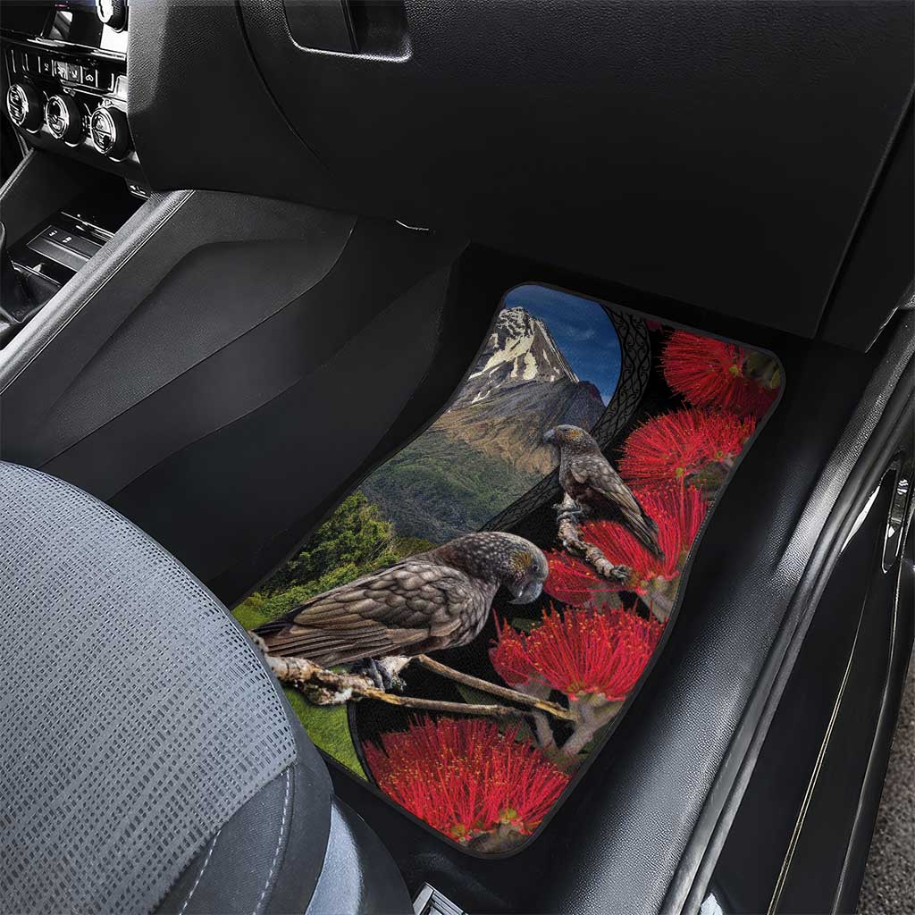 New Zealand Kea And Pohutukawa Car Mats With The Mountain Landscape