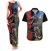 New Zealand Kea And Pohutukawa Couples Matching Tank Maxi Dress and Hawaiian Shirt With The Mountain Landscape LT03 Black - Polynesian Pride