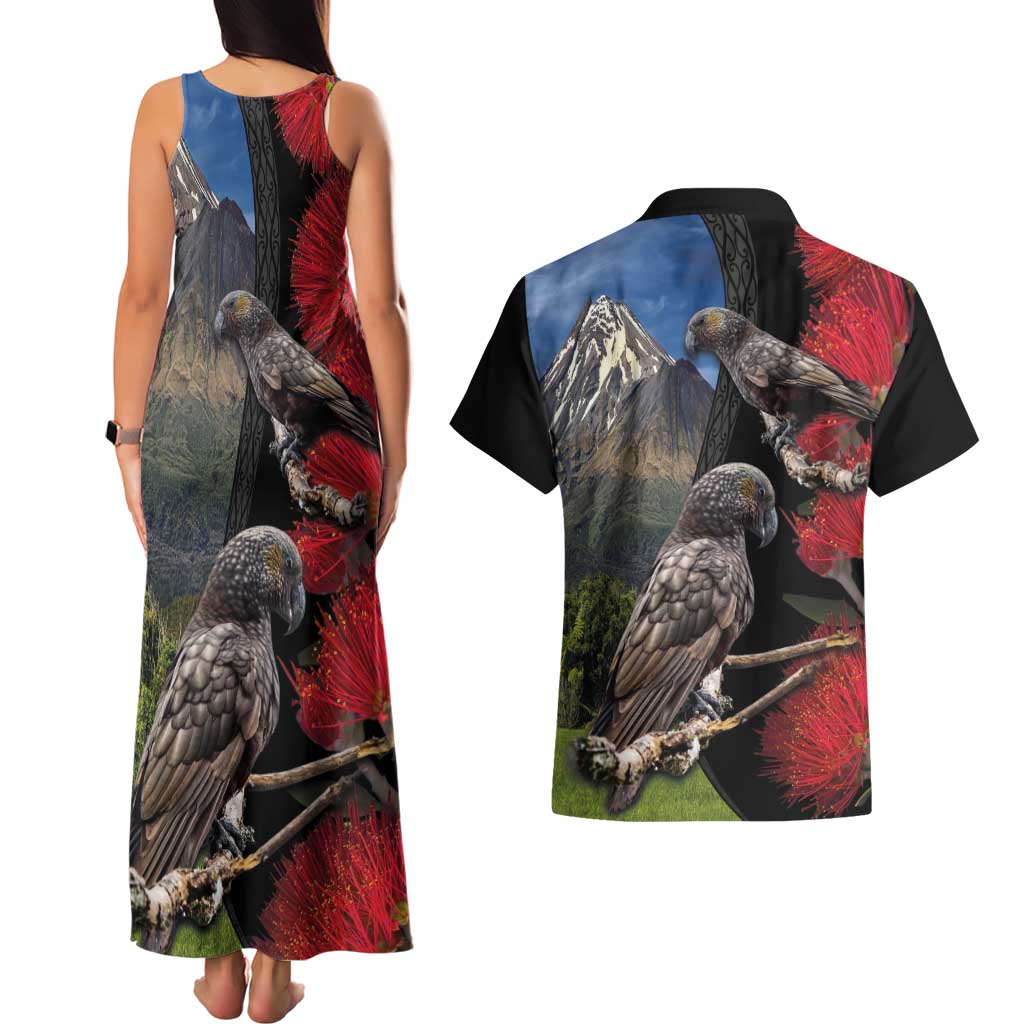 New Zealand Kea And Pohutukawa Couples Matching Tank Maxi Dress and Hawaiian Shirt With The Mountain Landscape LT03 - Polynesian Pride