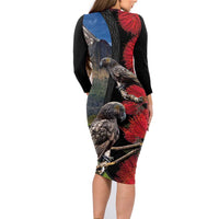 New Zealand Kea And Pohutukawa Family Matching Long Sleeve Bodycon Dress and Hawaiian Shirt With The Mountain Landscape LT03 - Polynesian Pride