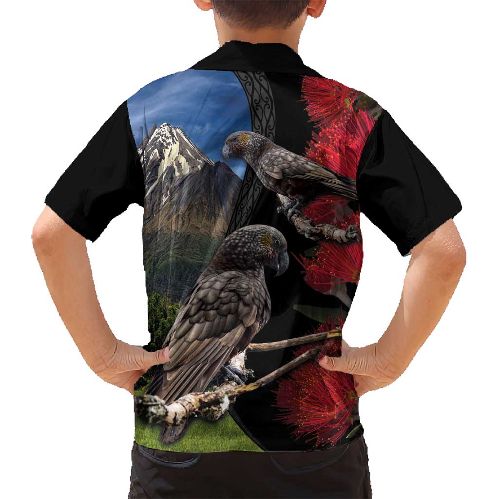 New Zealand Kea And Pohutukawa Family Matching Puletasi and Hawaiian Shirt With The Mountain Landscape LT03 - Polynesian Pride
