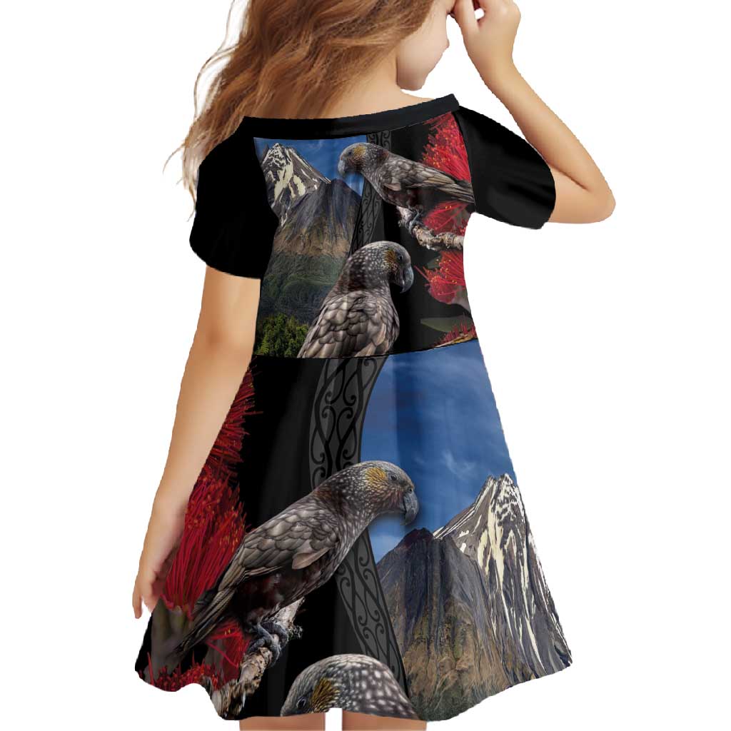 New Zealand Kea And Pohutukawa Family Matching Short Sleeve Bodycon Dress and Hawaiian Shirt With The Mountain Landscape LT03 - Polynesian Pride