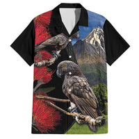 New Zealand Kea And Pohutukawa Family Matching Short Sleeve Bodycon Dress and Hawaiian Shirt With The Mountain Landscape LT03 Dad's Shirt - Short Sleeve Black - Polynesian Pride