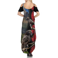 New Zealand Kea And Pohutukawa Family Matching Summer Maxi Dress and Hawaiian Shirt With The Mountain Landscape