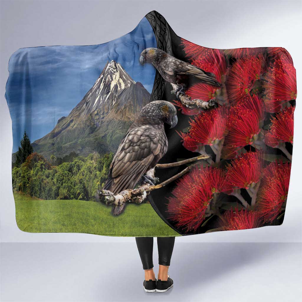 New Zealand Kea And Pohutukawa Hooded Blanket With The Mountain Landscape