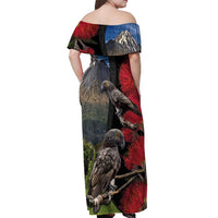 New Zealand Kea And Pohutukawa Off Shoulder Maxi Dress With The Mountain Landscape