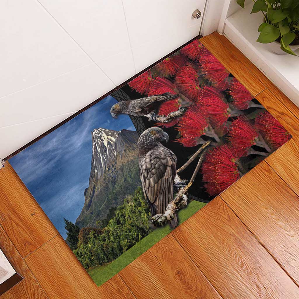 New Zealand Kea And Pohutukawa Rubber Doormat With The Mountain Landscape