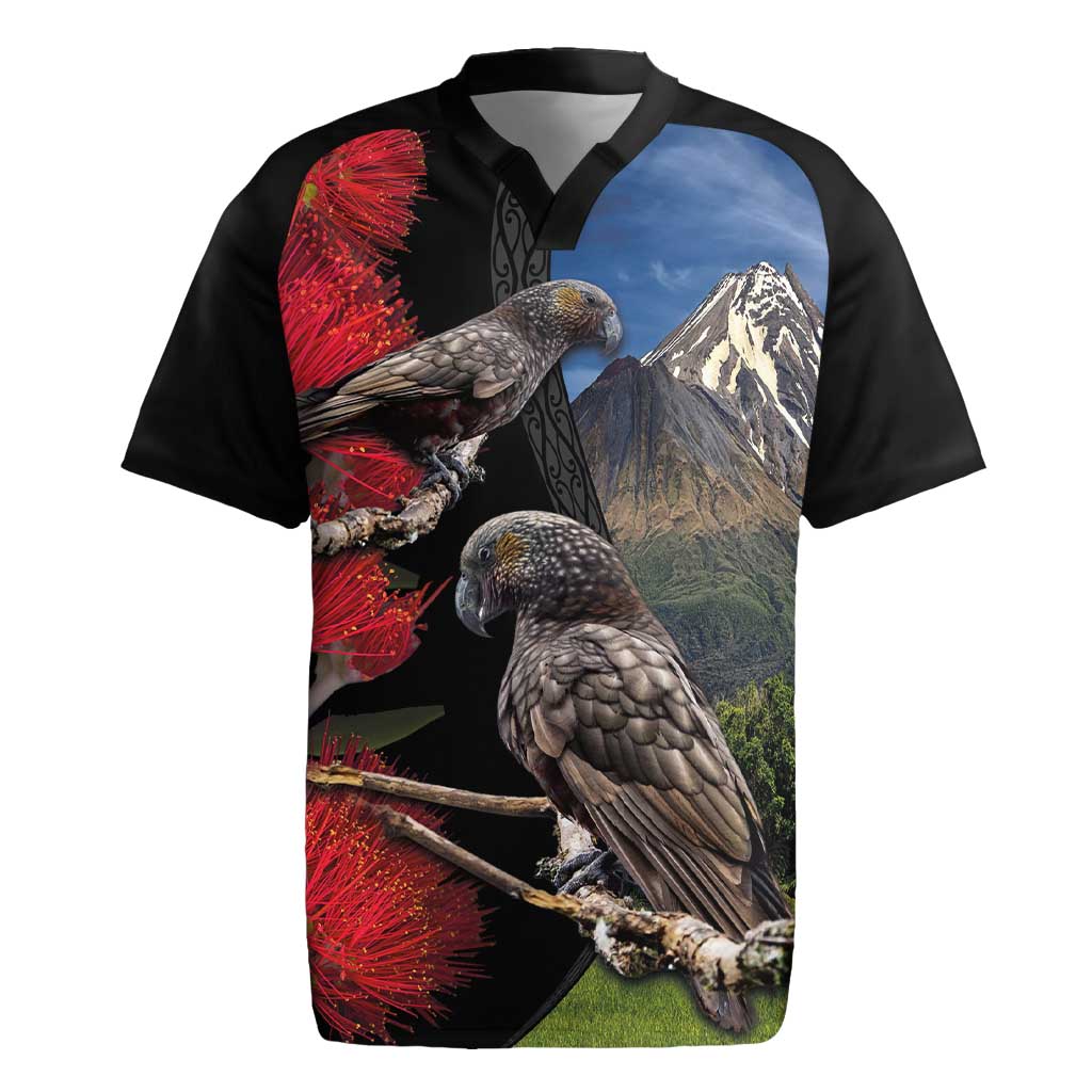 New Zealand Kea And Pohutukawa Rugby Jersey With The Mountain Landscape