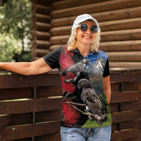 New Zealand Kea And Pohutukawa Women Polo Shirt With The Mountain Landscape