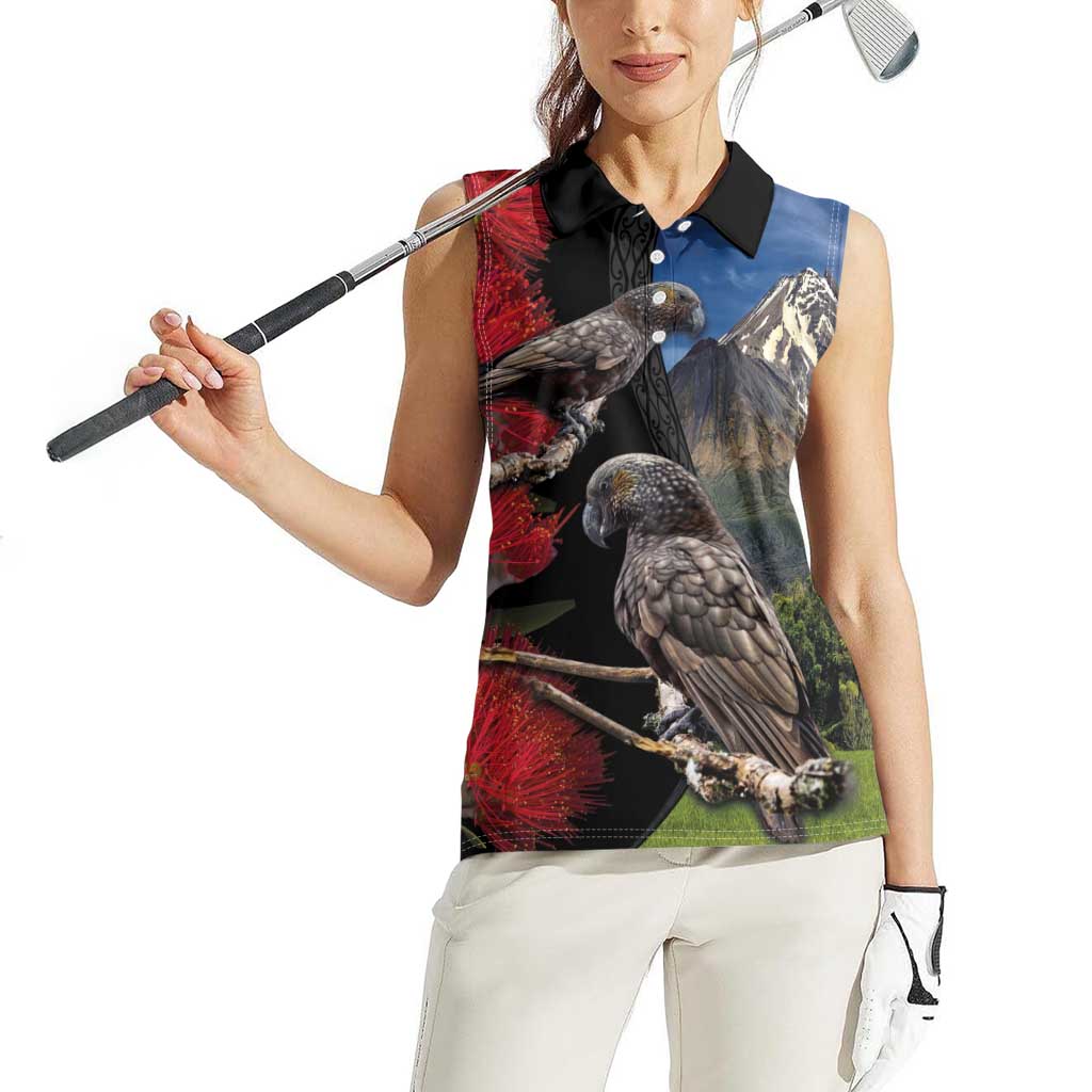 New Zealand Kea And Pohutukawa Women Sleeveless Polo Shirt With The Mountain Landscape LT03 - Polynesian Pride