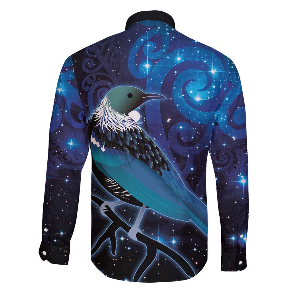 New Zealand Tui Bird Family Matching Puletasi and Hawaiian Shirt The Pleiades Star Cluster and Koru Tribal Tattoo Galaxy Vibe LT03 - Polynesian Pride