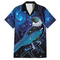 New Zealand Tui Bird Family Matching Short Sleeve Bodycon Dress and Hawaiian Shirt The Pleiades Star Cluster and Koru Tribal Tattoo Galaxy Vibe LT03 Dad's Shirt - Short Sleeve Blue - Polynesian Pride