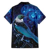 New Zealand Tui Bird Family Matching Short Sleeve Bodycon Dress and Hawaiian Shirt The Pleiades Star Cluster and Koru Tribal Tattoo Galaxy Vibe LT03 - Polynesian Pride