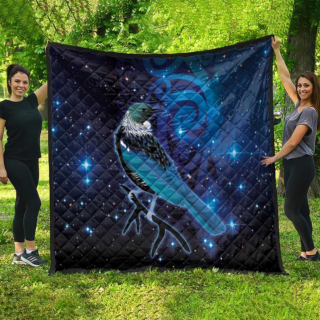 New Zealand Tui Bird Quilt The Pleiades Star Cluster and Koru Tribal Tattoo Galaxy Vibe LT03 - Polynesian Pride