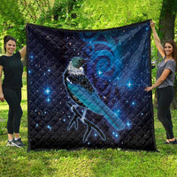 New Zealand Tui Bird Quilt The Pleiades Star Cluster and Koru Tribal Tattoo Galaxy Vibe LT03 - Polynesian Pride