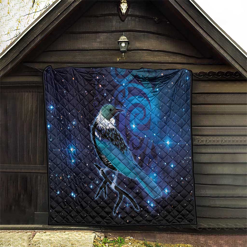New Zealand Tui Bird Quilt The Pleiades Star Cluster and Koru Tribal Tattoo Galaxy Vibe LT03 - Polynesian Pride